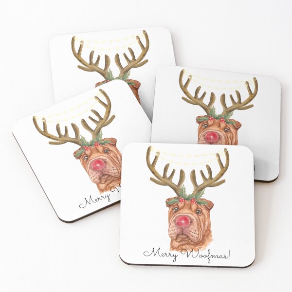 Item preview, Cute Watercolor Christmas Red Fawn Shar Pei Reindeer designed and sold by ZoesPlace.