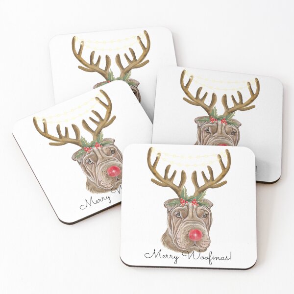 Item preview, Cute Watercolor Christmas Lilac Shar Pei Reindeer designed and sold by ZoesPlace.