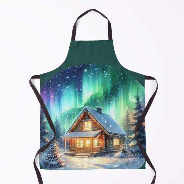Item preview, Snowy Cabin with Northern Lights – Winter Holiday Art designed and sold by NotasCreativa.