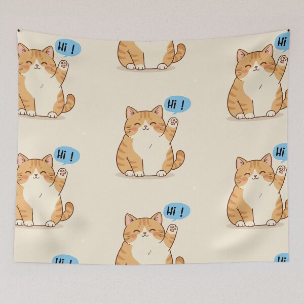 Item preview, “Cute Orange Cat Saying Hi – Minimal Kawaii Illustration” designed and sold by RainbowandNoon.