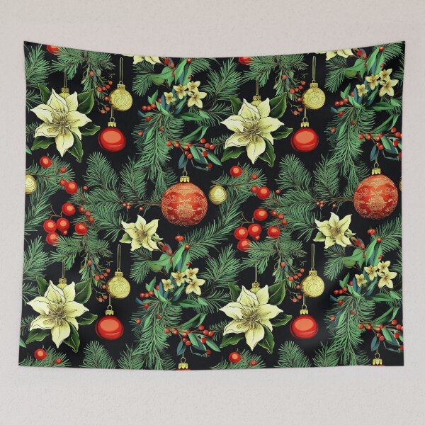 Item preview, Christmas Holly Pattern With Colorful Decorations And Poinsettias designed and sold by DEC02.