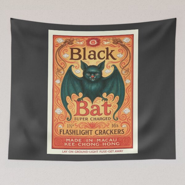 Item preview, 1962 Black Bat Firecracker Label Macau designed and sold by retrographics.