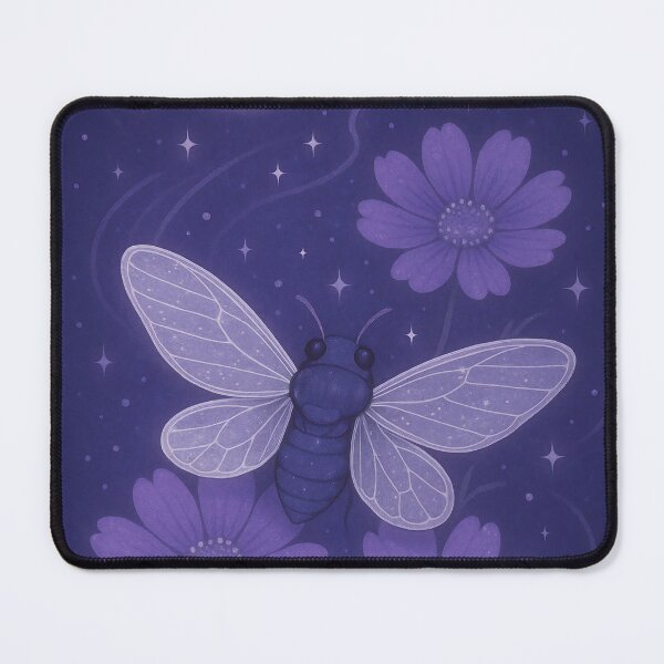 Item preview, Moonlit Cicada & Cosmos Blooms" – Whimsical Night Sky Insect Art designed and sold by Zee's Whimsical Wonders.