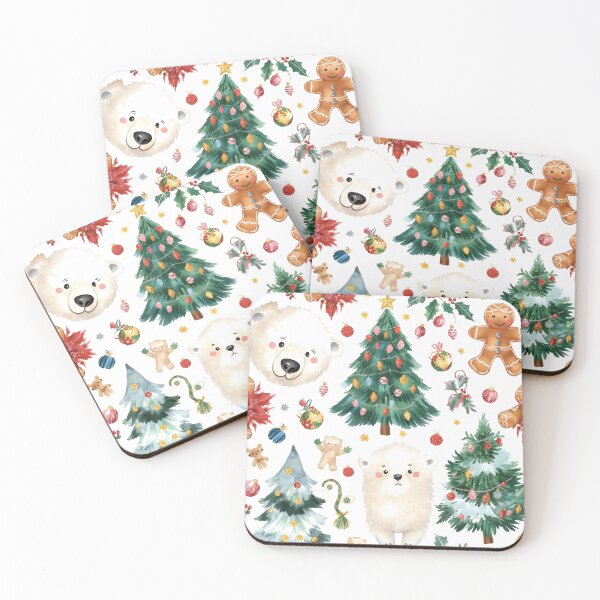 Item preview, seamless pattern cartoon bear and bunny with Christmas tree and Christmas element. Cute Christmas wallpaper for card, gift wrap paper designed and sold by PWDigitalArt.
