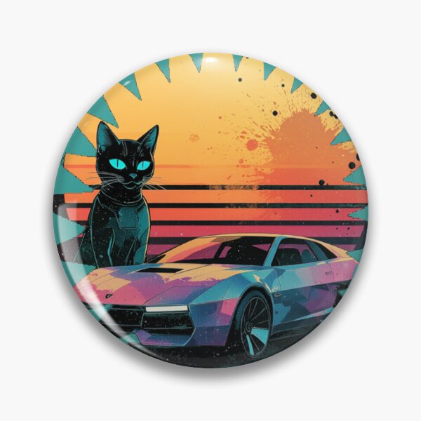 Item preview, Neon Velocity: Black Cat Retro-Future Car Synthwave Design designed and sold by AnimalAirtistry.