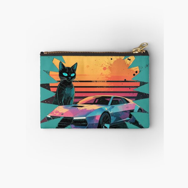 Item preview, Neon Velocity: Black Cat Retro-Future Car Synthwave Design designed and sold by AnimalAirtistry.