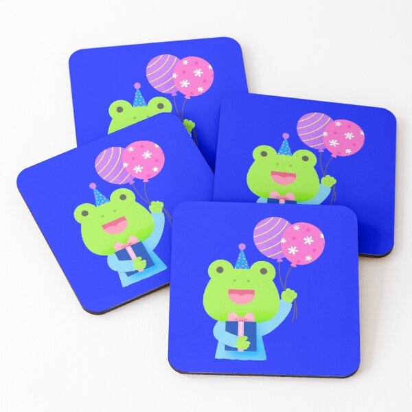 Item preview, Cute frog wearing a fun party hat celebrating with a gift box and balloon designed and sold by nuchz.