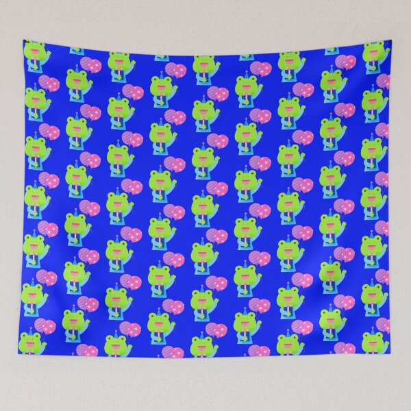 Item preview, Cute frog wearing a fun party hat celebrating with a gift box and balloon designed and sold by nuchz.