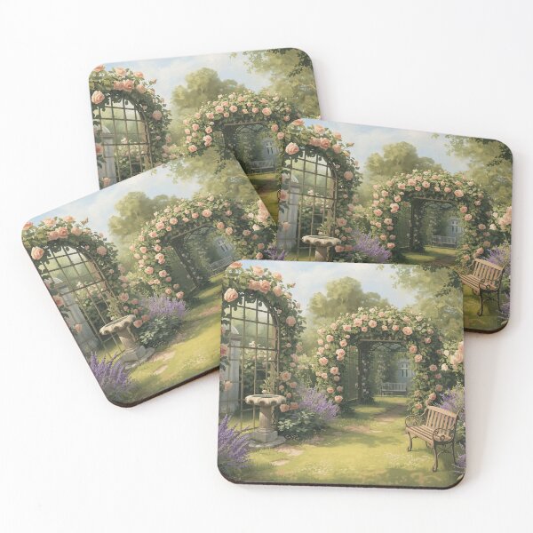 Item preview, Whimsical English Rose Garden - Romantic Arches and Lavender Art designed and sold by SaadArtCo.