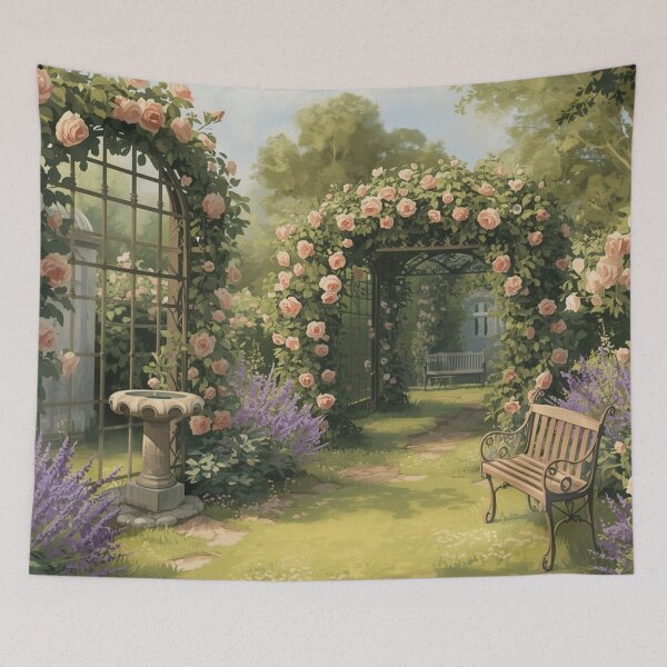 Item preview, Whimsical English Rose Garden - Romantic Arches and Lavender Art designed and sold by SaadArtCo.