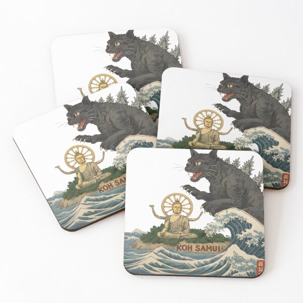 Item preview, Novelty Funny Koh Samui Catzilla Japanese Cat Art  designed and sold by HKPixelArt.