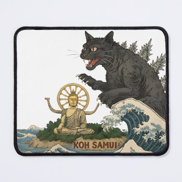 Item preview, Novelty Funny Koh Samui Catzilla Japanese Cat Art designed and sold by HKPixelArt.