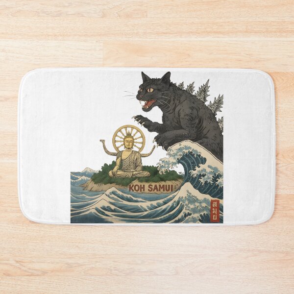 Item preview, Novelty Funny Koh Samui Catzilla Japanese Cat Art  designed and sold by HKPixelArt.