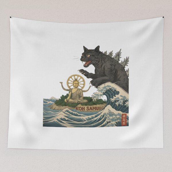 Item preview, Novelty Funny Koh Samui Catzilla Japanese Cat Art  designed and sold by HKPixelArt.