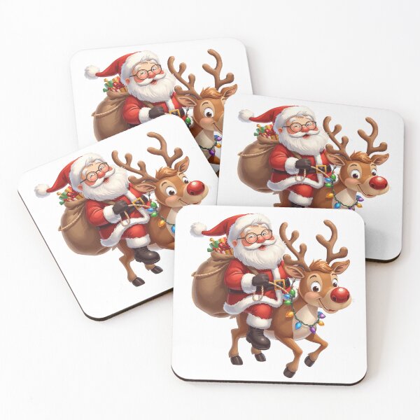 Item preview, Santa Claus Riding a Reindeer – Cute and Cheerful Christmas Cartoon Illustration with Lights and Gifts designed and sold by PixelVibe782.