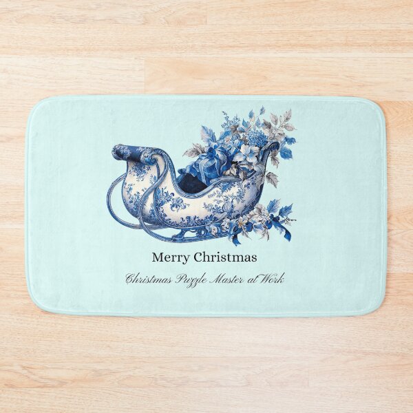 Item preview, Royal Blue Chinoiserie Sleigh with Winter Florals and Gifts designed and sold by Anastasiia Yurevych.