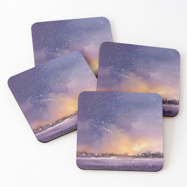 Item preview, Winter Night Glow — Watercolor Landscape under a Starry Sky designed and sold by solynneart.