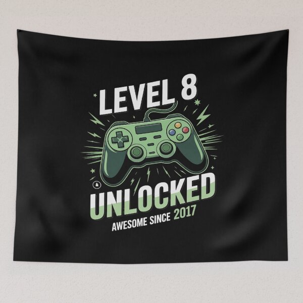 Item preview, Level 8 Unlocked Awesome Since 2017 8th Birthday Gaming Kids  designed and sold by BeetleMalon.