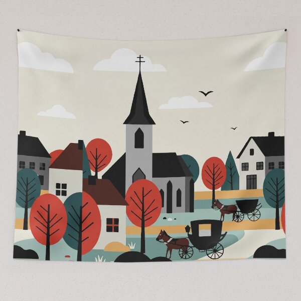 Item preview, A village drawn in an illustration style designed and sold by Design4uStudio.