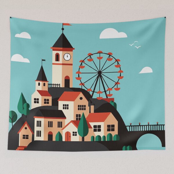 Item preview, A small town with a Ferris wheel designed and sold by Design4uStudio.