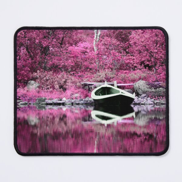 Item preview, Autumnal pink – boat on reflective water / Swiss Artwork Photography designed and sold by Raphael Wolf.