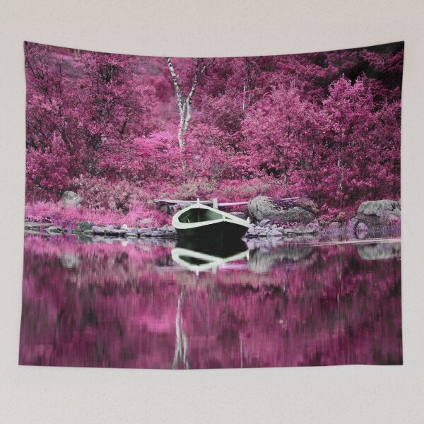 Item preview, Autumnal pink – boat on reflective water / Swiss Artwork Photography designed and sold by Raphael Wolf.