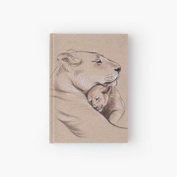 "A Mother's Pride" Lioness and cub original pencil drawing. Hardcover Journal