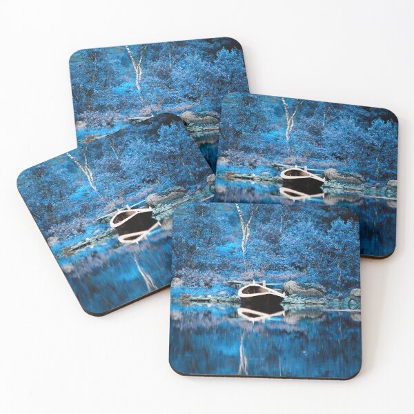 Item preview, Autumnal blue – boat on reflective water / Swiss Artwork Photography designed and sold by Raphael Wolf.
