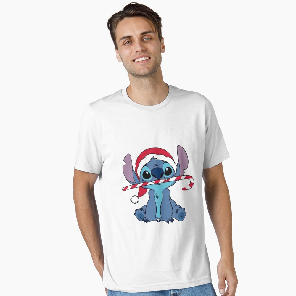 Stitch Inspired Christmas Art – Cute Blue Alien with Candy Cane Holiday Design Poster