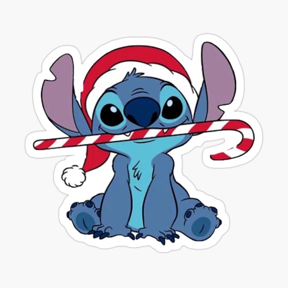 Stitch Inspired Christmas Art – Cute Blue Alien with Candy Cane Holiday Design Poster