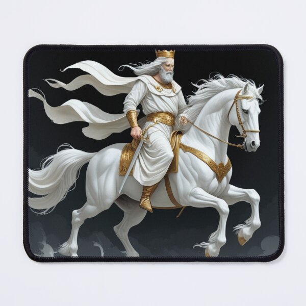 Item preview, Horseman of the apocalypse riding a white horse against a dark background, biblical religious theory, end of the world, designed and sold by evanurozi.
