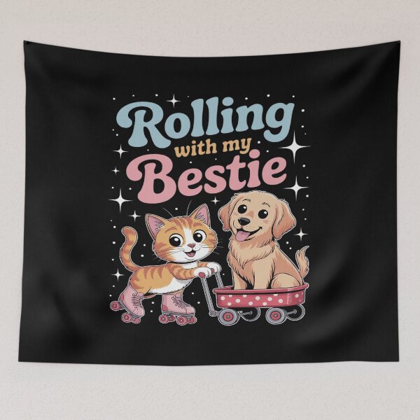 Item preview, Rolling With My Bestie - Adorable Cat and Dog Duo designed and sold by petrichorsworld.