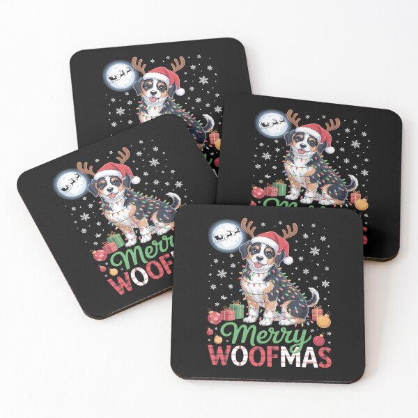 Item preview, Merry Christmas Funny Woof Xmas Santa Reindeer Bernedoodle designed and sold by Sunset4Bones.