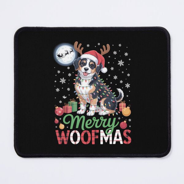 Item preview, Merry Christmas Funny Woof Xmas Santa Reindeer Bernedoodle designed and sold by Sunset4Bones.