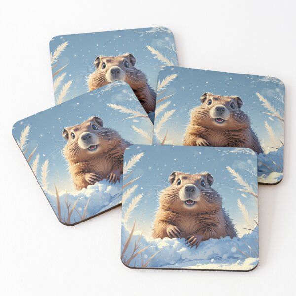 Item preview, Illustration of a surprised groundhog emerging from the snow, high-quality photo designed and sold by evanurozi.