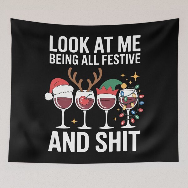 Item preview, Christmas Look At Me Being All Festive Adult Wine Glasses designed and sold by LunaCrazeArt.