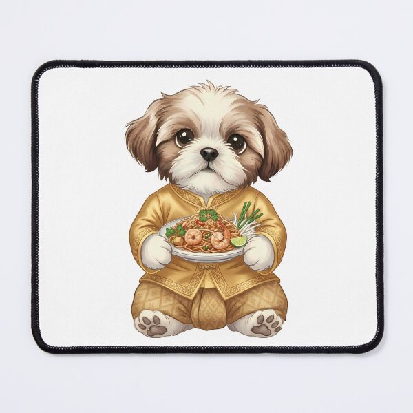 Item preview, Cute Shih Tzu in Thai Royal Golden Attire Holding Pad Thai - Thailand Street Food designed and sold by Minimochi Art.