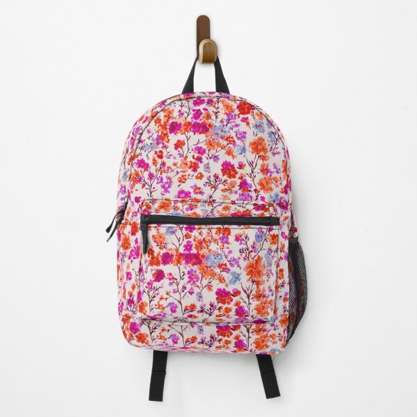 Item preview, vibrant and dense floral pattern with small, colorful flowers in shades of pink, orange, red, and hints of blue and green, set against a light background designed and sold by MOONE FLOWER.