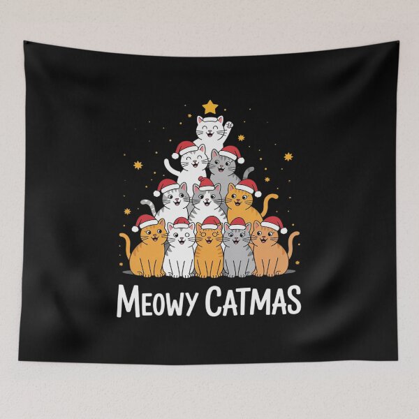 Aperçu de l'œuvre Pyjama Meowy Catmas Cat Arbre de Noël Pyjamas de Noël Femmes Filles créée et vendue par HuValverdeArt.