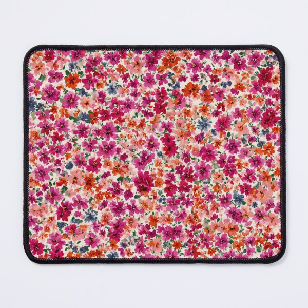 Item preview, vibrant and dense floral pattern with small, colorful flowers in shades of pink, orange, red, and hints of blue and green, set against a light background designed and sold by MOONE FLOWER.