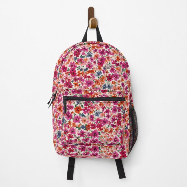 Item preview, vibrant and dense floral pattern with small, colorful flowers in shades of pink, orange, red, and hints of blue and green, set against a light background designed and sold by MOONE FLOWER.