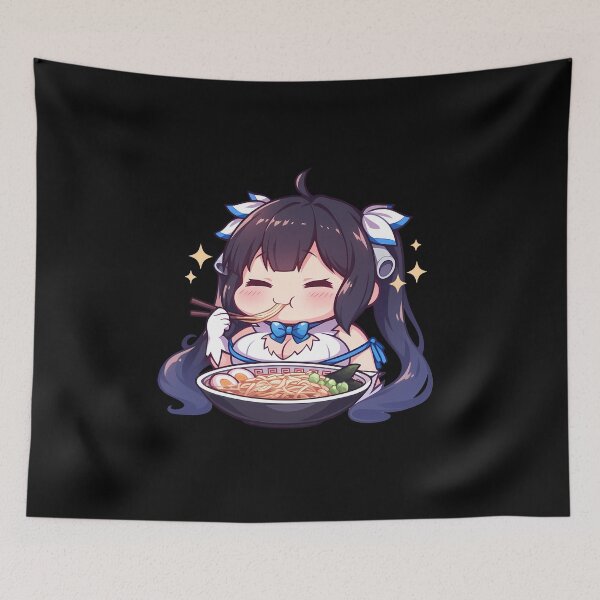 Item preview, Girl Hestia DanMachi Chibi Goddess Eating Kawaii Ramen Anime designed and sold by Raslbazola.