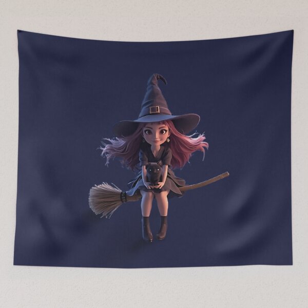 Item preview, Cute Halloween Witch on a Broom designed and sold by pixelandpine.