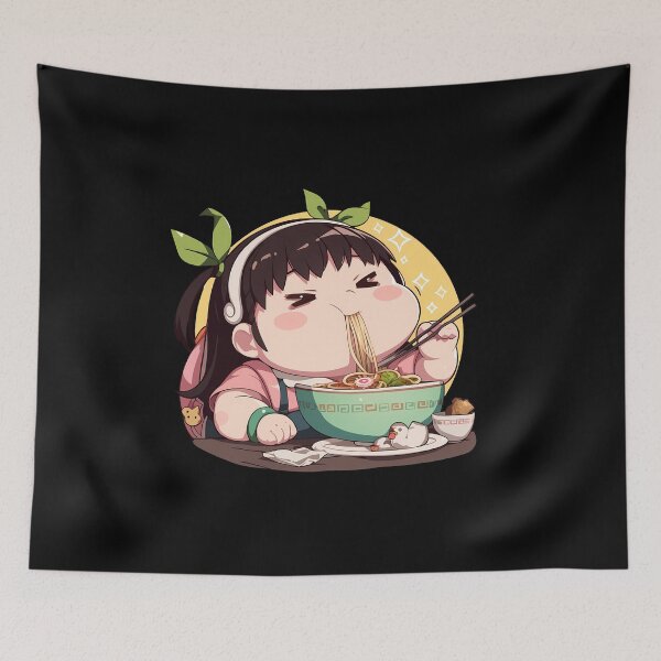 Item preview, Mayoi Hachikuji Chibi Kawaii Anime Girl Eating Ramen from Bakemonogatari designed and sold by Raslbazola.