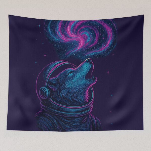 Item preview, Lunar Howl — Astronaut Wolf Under a Neon Nebula designed and sold by OandSDesigns23.