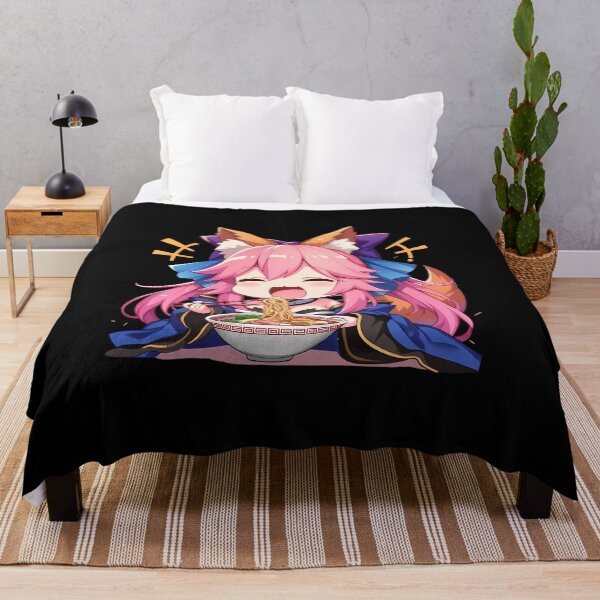 Item preview, Caster Tamamo no Mae Chibi Fox Girl Anime Enjoying Ramen from Fate Grand Order designed and sold by Raslbazola.