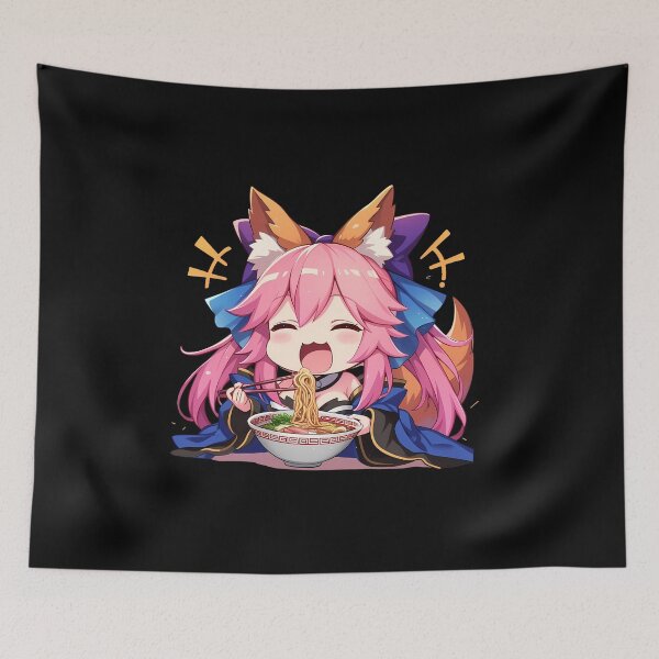 Item preview, Caster Tamamo no Mae Chibi Fox Girl Anime Enjoying Ramen from Fate Grand Order designed and sold by Raslbazola.