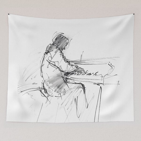 Item preview, Minimal Abstract Pianist Sketch designed and sold by SleekLineSketches.