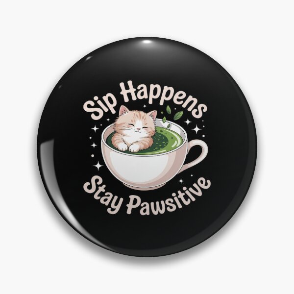 Item preview, Sip Happens Stay Pawsitive Cute Cat Matcha Pun designed and sold by PeteHomenick.