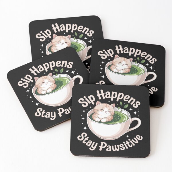 Item preview, Sip Happens Stay Pawsitive Cute Cat Matcha Pun designed and sold by PeteHomenick.